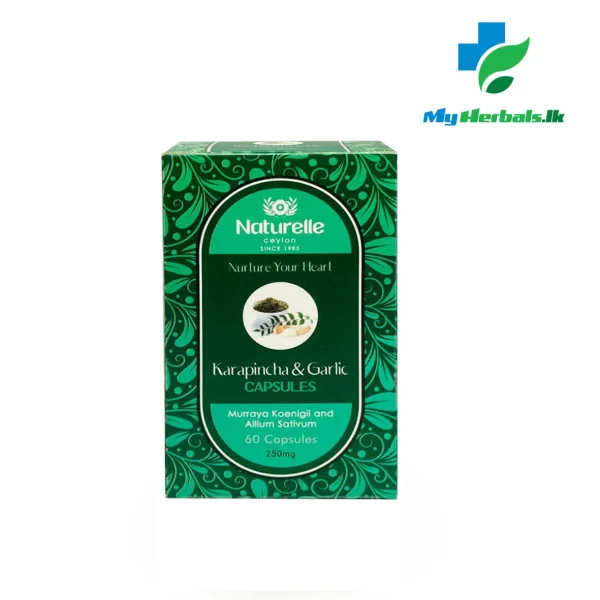Naturalle Karapincha with Garlic Capsules bottle with outer box. Supports cardiovascular and metabolic health.