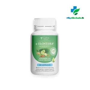 A bottle of α-Elostera Cancer Treatment Capsules- 30 Caps - 30 Caps, an Ayurvedic supplement for post-treatment recovery and immune support. Shop Now at www.myherbals.lk