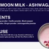 Ancient Nutra Moon Milk Powder container, a natural herbal blend for relaxation, stress relief, and promoting restful sleep. This indicates product description of Ancient Nutra Moon Milk Powder.
