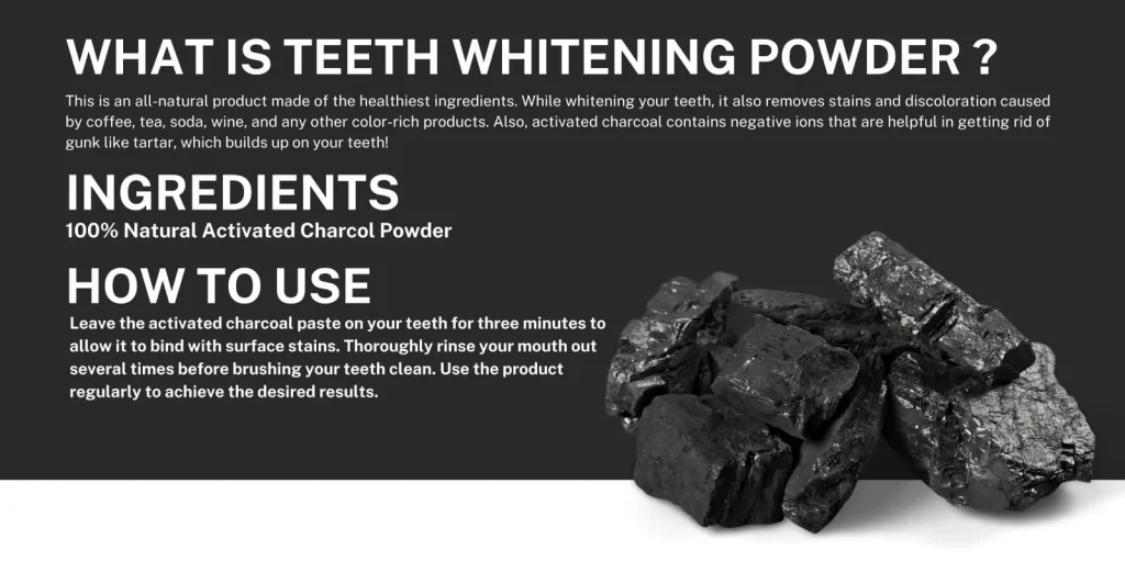 Ancient Nutra Teeth Whitening Powder jar, a natural solution for a brighter smile and stain removal. This indicates product description of Ancient Nutra Teeth Whitening Powder.