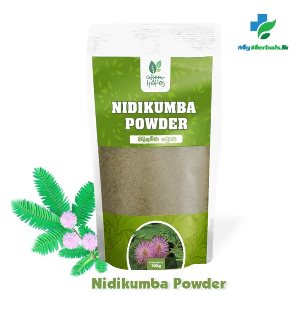 GREEN HOPES Nidikumba Powder (Mimosa pudica linn) Powder in branded packaging. Supports restful sleep, calmness, and stress relief.