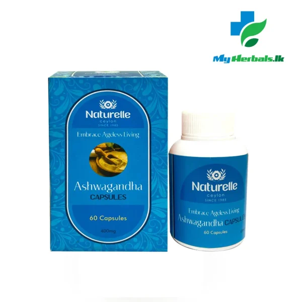 Naturalle Ashwagandha Capsules bottle with a Box containing capsules for stress relief, sleep, and vitality.