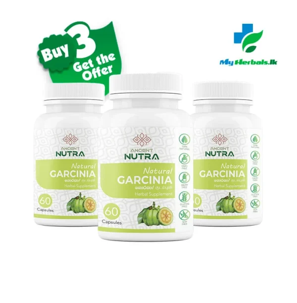 Ancient Nutra Offer Organic Garcinia Capsules in a bottle. An image advertising a special offer on herbal products for wellness.