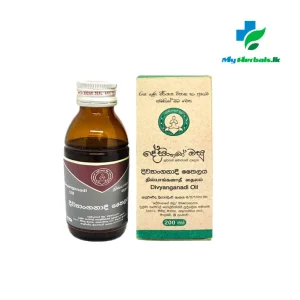 A bottle of Desinghage Divyanganadi Oil 100ml, an Ayurvedic therapeutic oil for wound healing, ulcers, and skin regeneration. Shop Now at www.myherbals.lk
