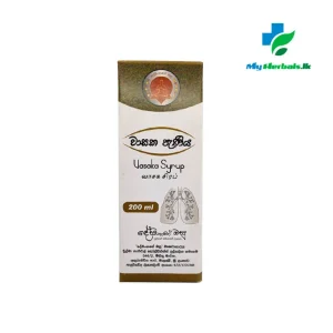 A bottle of Desinghage Vasaka Syrup 200ml, an Ayurvedic herbal cough syrup for clearing phlegm, congestion, and respiratory health. Shop Now at www.myherbals.lk