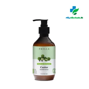 A bottle of Frella Conditioner with Castor Oil 320ml, a nourishing product for strengthening and hydrating dry hair.