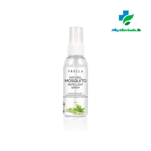 A bottle of Frella Mosquito Repellent 50ml, a natural and chemical-free product for bug protection.