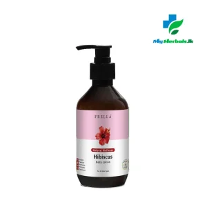 A bottle of Frella Wellness Hibiscus Body Lotion 320ml, a light moisturizer for improving skin elasticity.