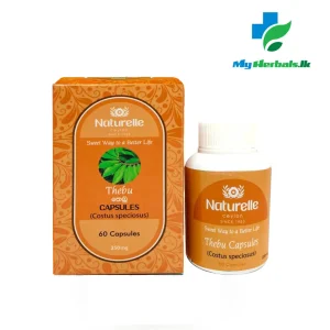 An image of a Naturelle Thebu Capsules (60 Capsules) bottle. Ayurvedic supplement to support blood sugar regulation and liver health. Shop Now at www.myherbals.lk