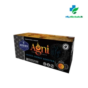 HERBS Agni Tea in branded packaging, possibly with tea bags or loose leaf. Supports natural metabolism, healthy digestion, and internal cleansing. Shop Now www.myherbals.lk