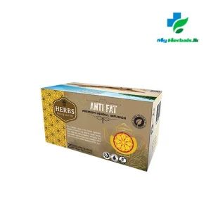 Image of the HERBS Antifat Tea product packaging, likely a box or pouch, displayed with natural herbal ingredients. Supports natural weight loss, detoxification, and a healthy metabolism boost.